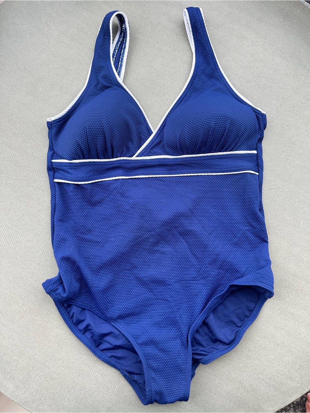 Calzedonia Cobey Classic Blue One-Piece Swimsuit with White Trim Medium